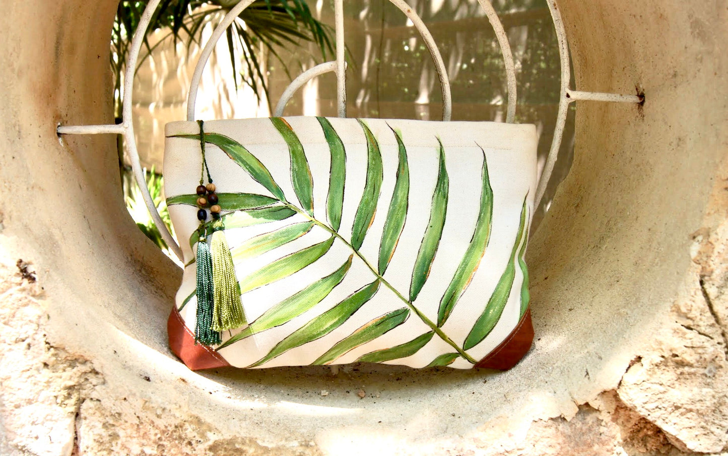 Palm leaf Hand painted Designer Women’s Bohemian Clutch Purse