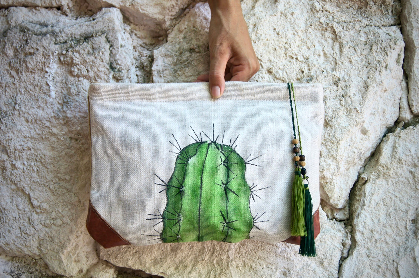 Cactus Hand painted Designer Women’s Bohemian Clutch Purse/Exclusive clutch