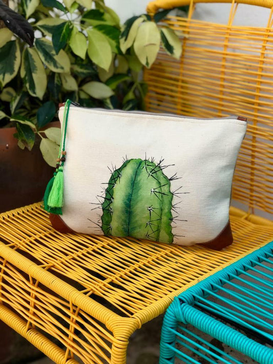 Bolso de embrague bohemio para mujer de diseñador pintado a mano de cactus