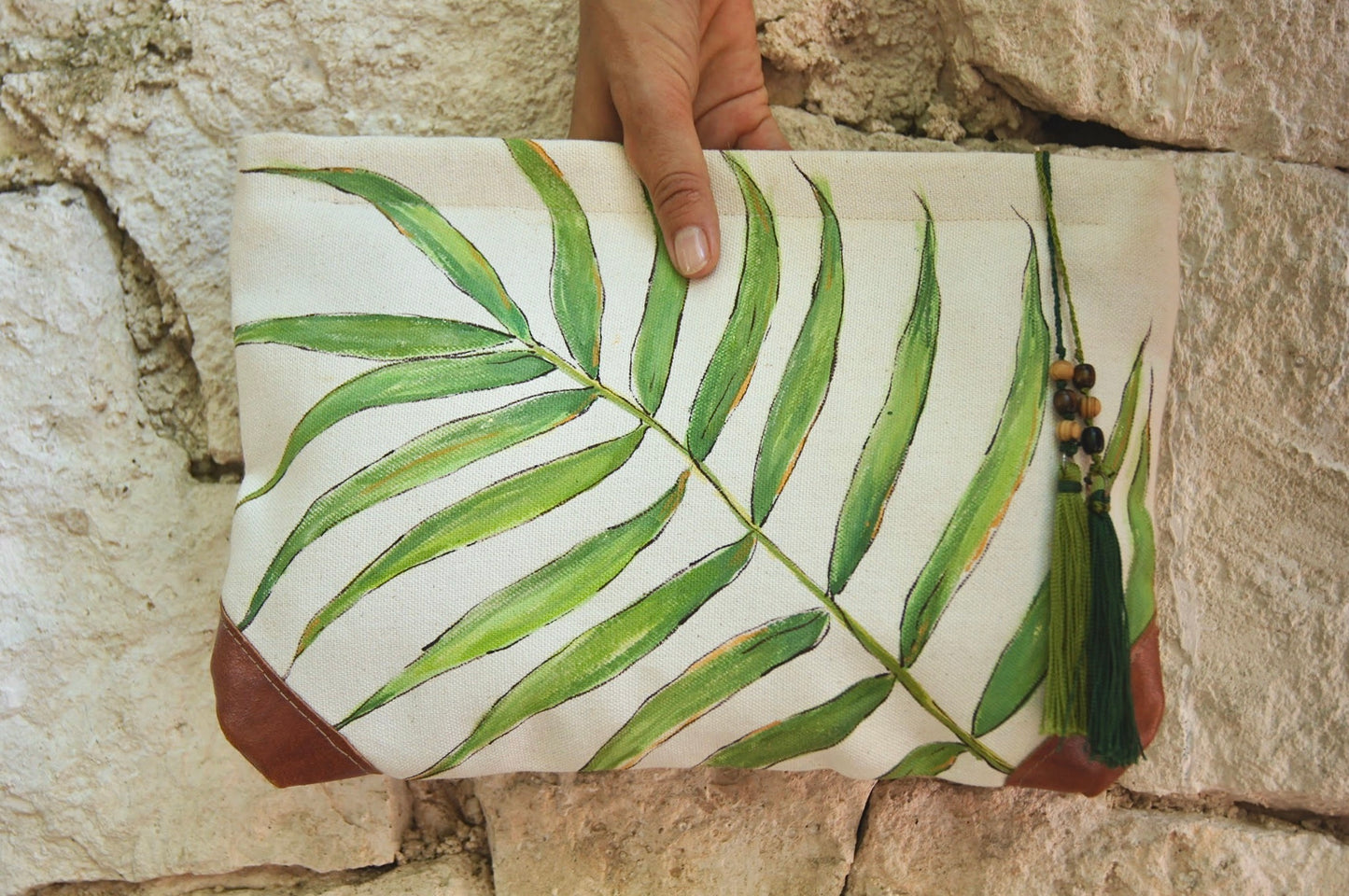 Palm leaf Hand painted Designer Women’s Bohemian Clutch Purse