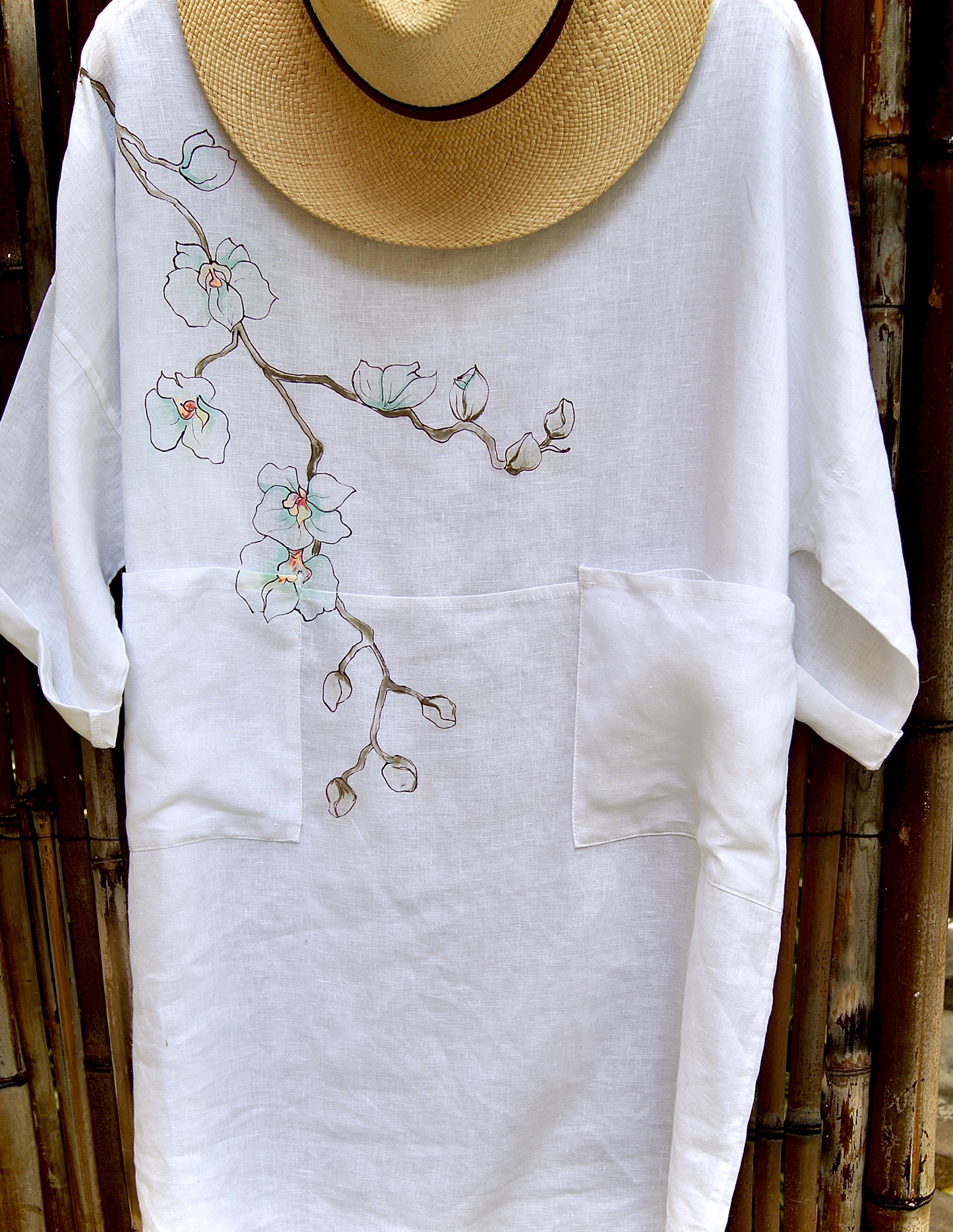 Orchid hand painted linen loose cut dress