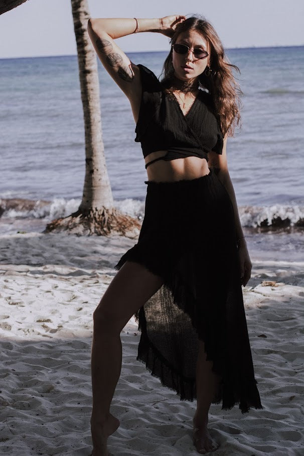 'CHOOSE HAPPY ' gauze skirt- Boho skirt- Relax cut skirt- gypsy skirt- beach gauze skirt