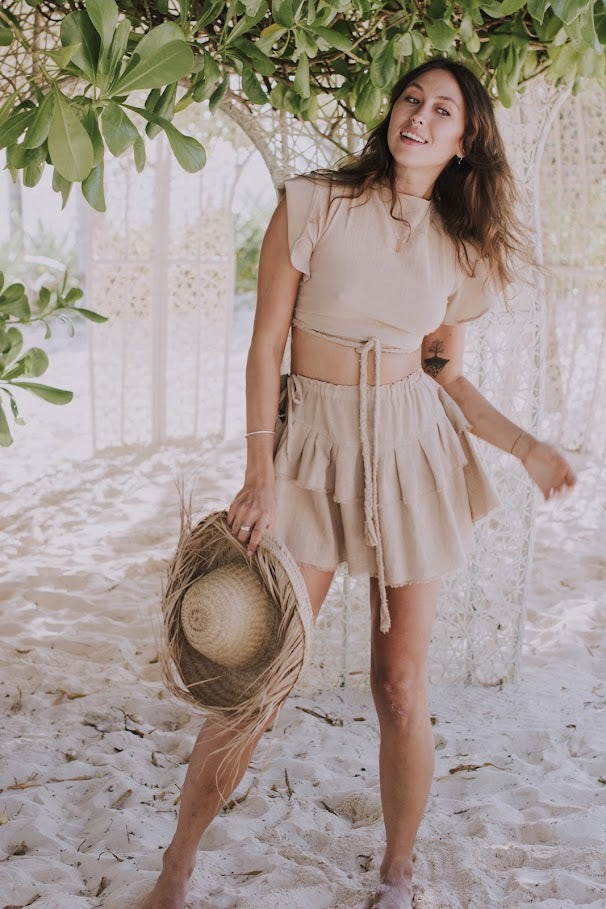 'IM ENOUGH' gauze mini skirt/Boho mini skirt/Relax cut skirt/gypsy skirt/beach gauze skirtt