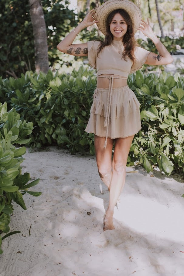 'IM ENOUGH' gauze mini skirt/Boho mini skirt/Relax cut skirt/gypsy skirt/beach gauze skirtt