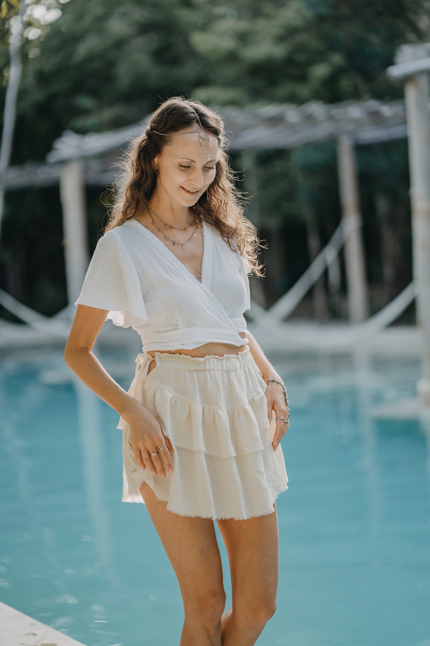 'IM ENOUGH' gauze mini skirt/Boho mini skirt/Relax cut skirt/gypsy skirt/beach gauze skirtt