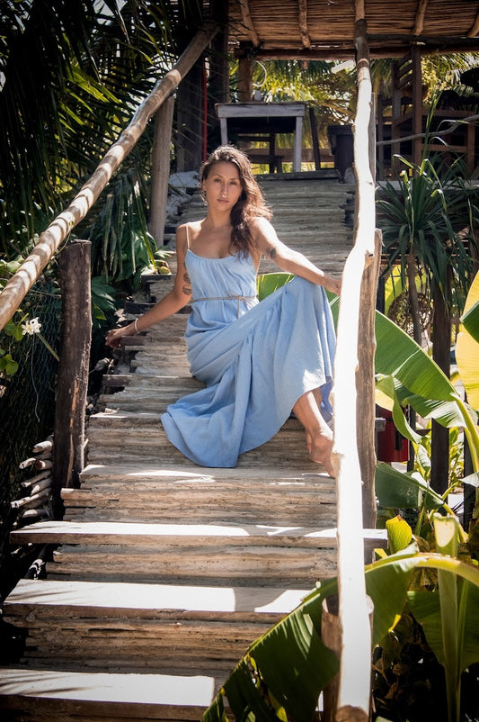 '¡BRILLAR!' vestido bohemio- vestido maxi de espalda baja de algodón-vestido boho-vestido de corte relajado